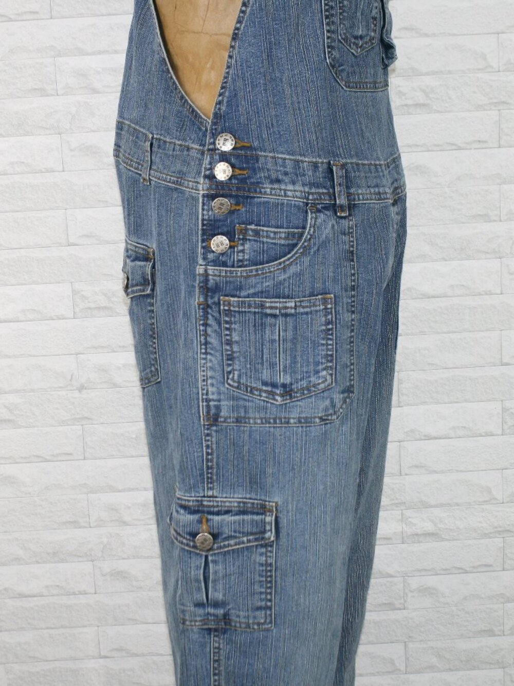 VINTAGE H2H HOT 2 HANDLE Overalls Blue Jean Denim Cargo Pockets Unisex M - Picture 3 of 16
